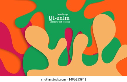 Abstract web templates with wavy cut out of paper layered shapes with realistic shadow. Social media web banner. Bright colored isolated. Overlapping paper cut shapes on gradient background.