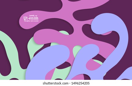 Abstract web templates with wavy cut out of paper layered shapes with realistic shadow. Social media web banner. Bright colored isolated. Overlapping paper cut shapes on gradient background.