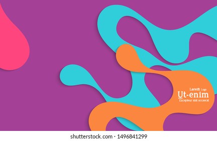 Abstract web templates with wavy cut out of paper layered shapes with realistic shadow. Social media web banner. Bright colored isolated. Overlapping paper cut shapes on gradient background.