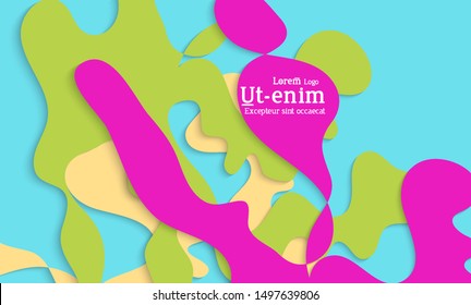 Abstract web templates with wavy cut out of paper layered shapes with realistic shadow. Social media web banner. Bright colored isolated. Overlapping paper cut shapes on gradient background.