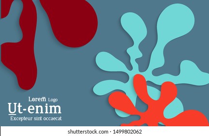 Abstract web templates with wavy cut out of paper layered shapes with realistic shadow. Social media web banner. Bright colored isolated. Overlapping paper cut shapes on gradient background.