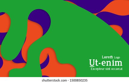 Abstract web templates with wavy cut out of paper layered shapes with realistic shadow. Social media web banner. Bright colored isolated. Overlapping paper cut shapes on gradient background.