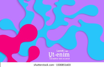 Abstract web templates with wavy cut out of paper layered shapes with realistic shadow. Social media web banner. Bright colored isolated. Overlapping paper cut shapes on gradient background.