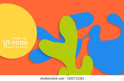 Abstract web templates with wavy cut out of paper layered shapes with realistic shadow. Social media web banner. Bright colored isolated. Overlapping paper cut shapes on gradient background.