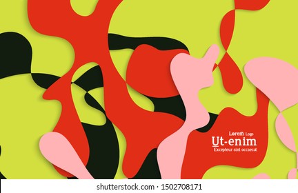 Abstract web templates with wavy cut out of paper layered shapes with realistic shadow. Social media web banner. Bright colored isolated. Overlapping paper cut shapes on gradient background.