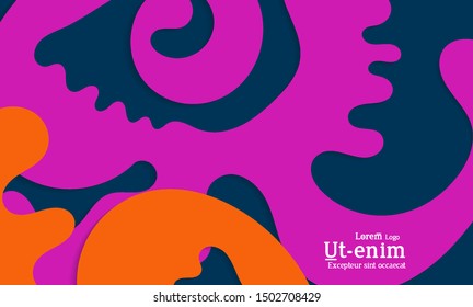 Abstract web templates with wavy cut out of paper layered shapes with realistic shadow. Social media web banner. Bright colored isolated. Overlapping paper cut shapes on gradient background.