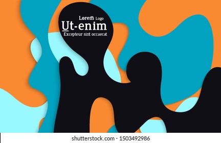 Abstract web templates with wavy cut out of paper layered shapes with realistic shadow. Social media web banner. Bright colored isolated. Overlapping paper cut shapes on gradient background.