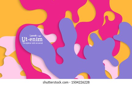 Abstract web templates with wavy cut out of paper layered shapes with realistic shadow. Social media web banner. Bright colored isolated. Overlapping paper cut shapes on gradient background.