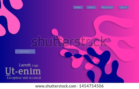 Abstract web templates with wavy cut out of paper layered shapes with realistic shadow. Social media web banner. Bright colored isolated. Overlapping paper cut shapes on gradient background.