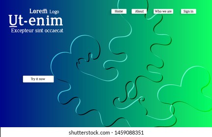 Abstract web templates with wavy embossed shapes on bright colored gradient background. Social media web banner or landing page. Fluid lighting effect with smooth liquid colors.