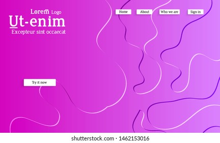 Abstract web templates with wavy embossed shapes on bright colored gradient background. Social media web banner or landing page. Fluid lighting effect with smooth liquid colors.
