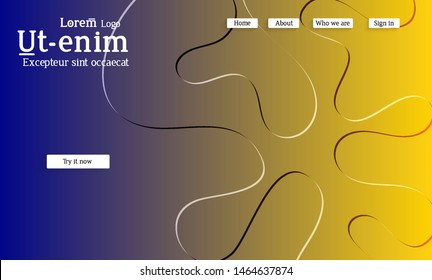 Abstract web templates with wavy embossed shapes on bright colored gradient background. Social media web banner or landing page. Fluid lighting effect with smooth liquid colors.