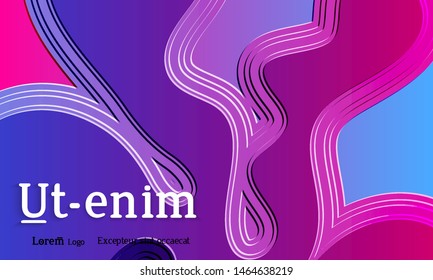 Abstract web templates with wavy embossed gradient shapes on gradient background. Social media web banner or landing page. Abstract paper cut 3d layered topographic background.