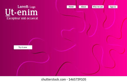 Abstract web templates with wavy embossed shapes on bright colored gradient background. Social media web banner or landing page. Fluid lighting effect with smooth liquid colors.