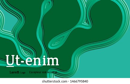 Abstract web templates with wavy embossed gradient shapes on colored background. Social media web banner or landing page. Abstract paper cut 3d layered topographic background.