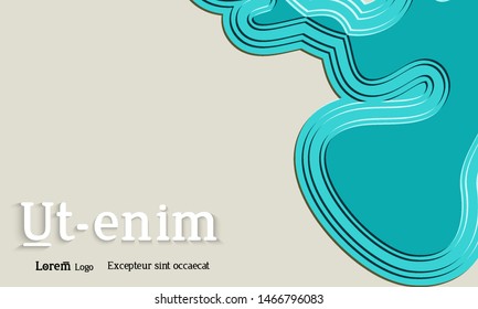 Abstract web templates with wavy embossed gradient shapes on colored background. Social media web banner or landing page. Abstract paper cut 3d layered topographic background.