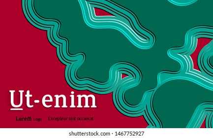 Abstract web templates with wavy embossed gradient shapes on colored background. Social media web banner or landing page. Abstract paper cut 3d layered topographic background.