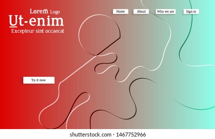 Abstract web templates with wavy embossed shapes on bright colored gradient background. Social media web banner or landing page. Fluid lighting effect with smooth liquid colors.