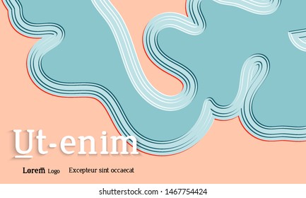 Abstract web templates with wavy embossed gradient shapes on colored background. Social media web banner or landing page. Abstract paper cut 3d layered topographic background.