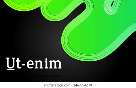 Abstract web templates with wavy embossed gradient shapes on black background. Social media web banner or landing page. Abstract paper cut 3d layered topographic background.