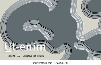 Abstract web templates with wavy embossed gradient shapes on colored background. Social media web banner or landing page. Abstract paper cut 3d layered topographic background.