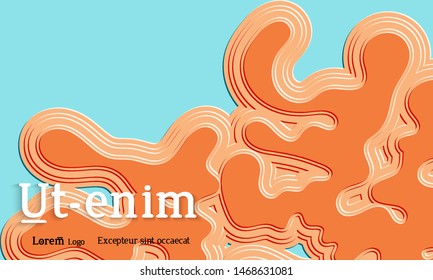 Abstract web templates with wavy embossed gradient shapes on colored background. Social media web banner or landing page. Abstract paper cut 3d layered topographic background.