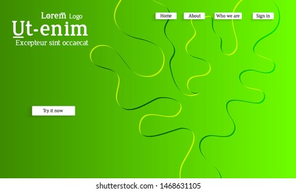 Abstract web templates with wavy embossed shapes on bright colored gradient background. Social media web banner or landing page. Fluid lighting effect with smooth liquid colors.