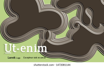 Abstract web templates with wavy embossed gradient shapes on colored background. Social media web banner or landing page. Abstract paper cut 3d layered topographic background.