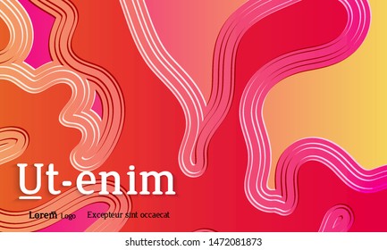 Abstract web templates with wavy embossed gradient shapes on gradient background. Social media web banner or landing page. Abstract paper cut 3d layered topographic background.