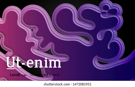 Abstract web templates with wavy embossed gradient shapes on black background. Social media web banner or landing page. Abstract paper cut 3d layered topographic background.