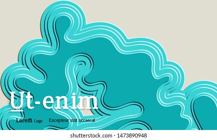Abstract web templates with wavy embossed gradient shapes on colored background. Social media web banner or landing page. Abstract paper cut 3d layered topographic background.