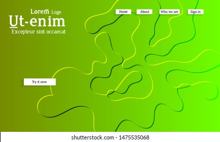 Abstract web templates with wavy embossed shapes on bright colored gradient background. Social media web banner or landing page. Fluid lighting effect with smooth liquid colors.
