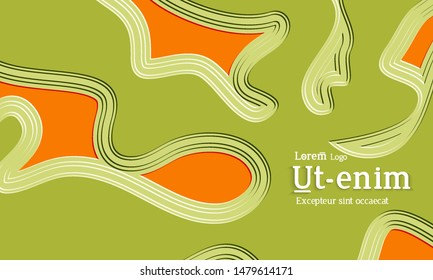 Abstract web templates with wavy embossed gradient shapes on colored background. Social media web banner or landing page. Abstract paper cut 3d layered topographic background.