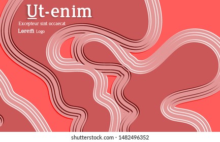 Abstract web templates with wavy embossed gradient shapes on gradient background. Social media web banner or landing page. Abstract paper cut 3d layered topographic background.