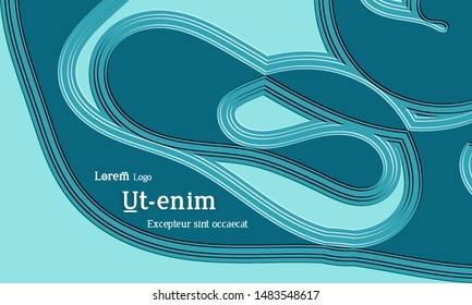 Abstract web templates with wavy embossed gradient shapes on colored background. Social media web banner or landing page. Abstract paper cut 3d layered topographic background.