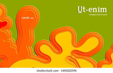 Abstract web templates with wavy embossed gradient shapes on gradient background. Social media web banner or landing page. Abstract paper cut 3d layered topographic background.