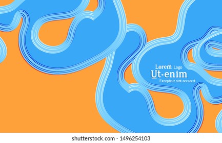 Abstract web templates with wavy embossed gradient shapes on gradient background. Social media web banner or landing page. Fluid lighting effect with smooth liquid colors.