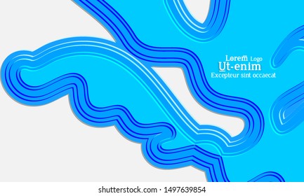 Abstract web templates with wavy embossed gradient shapes on black background. Social media web banner or landing page. Abstract paper cut 3d layered topographic background.