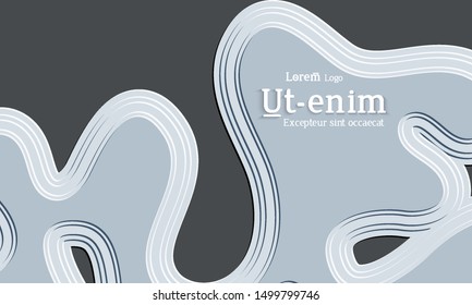 Abstract web templates with wavy embossed gradient shapes on colored background. Social media web banner or landing page. Abstract paper cut 3d layered topographic background.