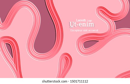 Abstract web templates with wavy embossed gradient shapes on gradient background. Social media web banner or landing page. Abstract paper cut 3d layered topographic background.