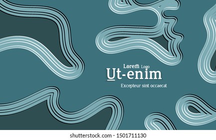 Abstract web templates with wavy embossed gradient shapes on colored background. Social media web banner or landing page. Abstract paper cut 3d layered topographic background.