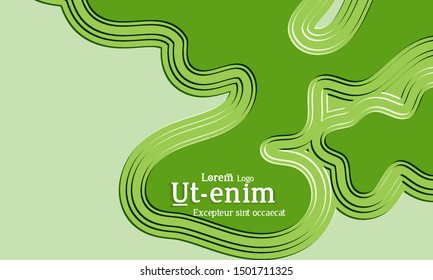 Abstract web templates with wavy embossed gradient shapes on colored background. Social media web banner or landing page. Abstract paper cut 3d layered topographic background.