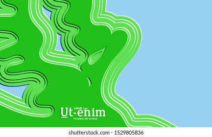 Abstract web templates with wavy embossed gradient shapes on colored background. Social media web banner or landing page. Abstract paper cut 3d layered topographic background.