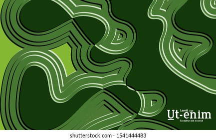Abstract web templates with wavy embossed gradient shapes on black background. Social media web banner or landing page. Abstract paper cut 3d layered topographic background.