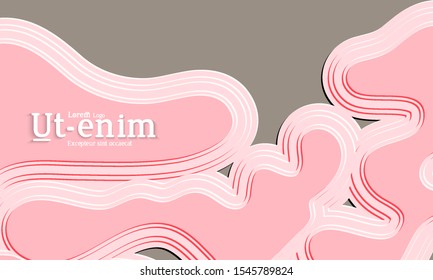 Abstract web templates with wavy embossed gradient shapes on black background. Social media web banner or landing page. Abstract paper cut 3d layered topographic background.