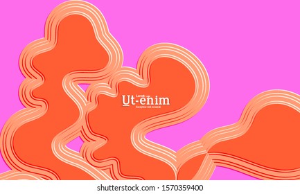 Abstract web templates with wavy embossed gradient shapes on black background. Social media web banner or landing page. Abstract paper cut 3d layered topographic background.
