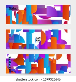 Abstract web templates with wavy embossed shapes on bright colored gradient background. Social media web banner or landing page. Fluid lighting effect with smooth liquid colors.