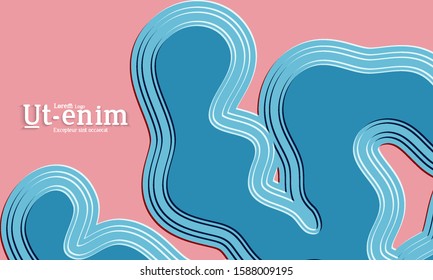 Abstract web templates with wavy embossed gradient shapes on colored background. Social media web banner or landing page. Abstract paper cut 3d layered topographic background.