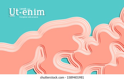 Abstract web templates with wavy embossed gradient shapes on colored background. Social media web banner or landing page. Abstract paper cut 3d layered topographic background.