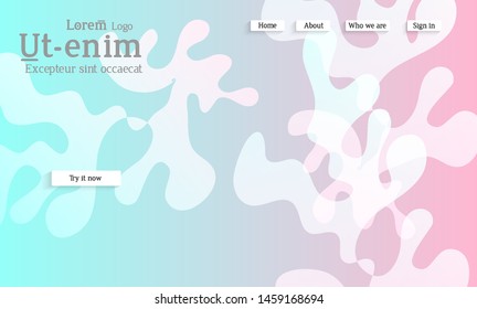 Abstract web templates with wavy overlapping gradient shapes on bright colored background. Social media web banner or landing page. Fluid lighting effect with smooth liquid colors. 